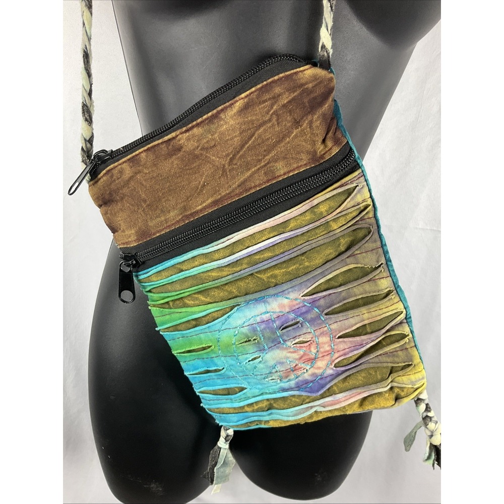 Women's Boho Hippie Tie Dye Peace Sign Crossbody Bag Patchwork Festival Purse